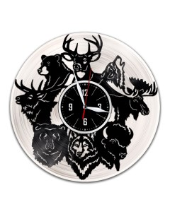 Часы из виниловой пластинки c VinylLab Дикие звери с серебряной подложкой (c) vinyllab