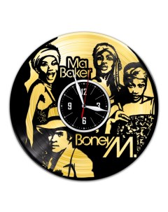 Часы из виниловой пластинки c VinylLab Boney M с золотой подложкой (c) vinyllab