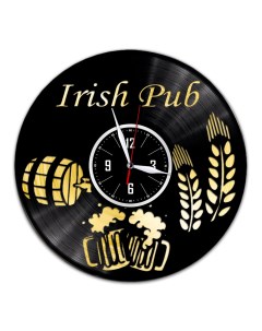 Часы из виниловой пластинки c VinylLab Ирландский паб с золотой подложкой (c) vinyllab