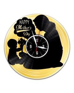 Часы из виниловой пластинки c VinylLab День матери с золотой подложкой (c) vinyllab