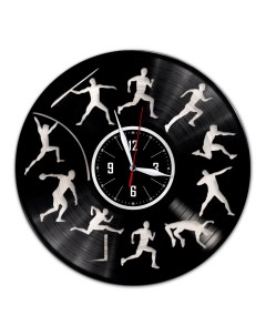 Часы из виниловой пластинки c VinylLab Легкая атлетика с серебряной подложкой (c) vinyllab