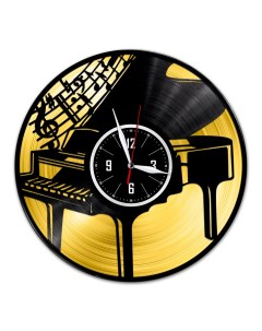 Часы из виниловой пластинки c VinylLab Пианино с золотой подложкой (c) vinyllab