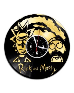 Часы из виниловой пластинки c VinylLab Рик и Морти с золотой подложкой (c) vinyllab