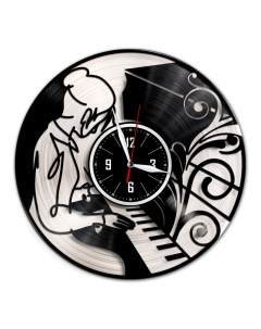Часы из виниловой пластинки c VinylLab Учитель музыки с серебряной подложкой (c) vinyllab