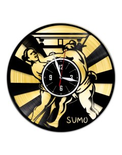 Часы из виниловой пластинки c VinylLab Сумо с золотой подложкой (c) vinyllab