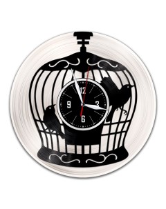 Часы из виниловой пластинки c VinylLab Птицы в клетке с серебряной подложкой (c) vinyllab