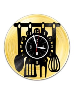 Часы из виниловой пластинки c VinylLab Кухонные приборы с золотой подложкой (c) vinyllab