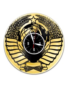 Часы из виниловой пластинки c VinylLab герб ссср с золотой подложкой (c) vinyllab