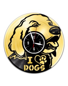 Часы из виниловой пластинки c VinylLab I love dogs с золотой подложкой (c) vinyllab