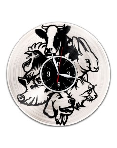 Часы из виниловой пластинки c VinylLab Домашние животные с серебряной подложкой (c) vinyllab
