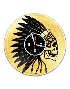 Часы из виниловой пластинки c VinylLab Индейский череп с золотой подложкой (c) vinyllab
