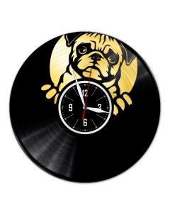 Часы из виниловой пластинки c VinylLab Французский бульдог с золотой подложкой (c) vinyllab