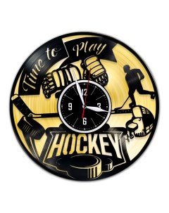 Часы из виниловой пластинки c VinylLab Хоккей с золотой подложкой (c) vinyllab