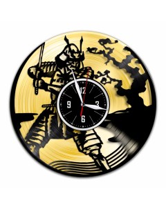 Часы из виниловой пластинки c VinylLab Самурай с золотой подложкой (c) vinyllab