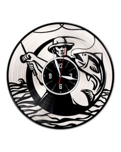 Часы из виниловой пластинки c VinylLab Рыболов с серебряной подложкой (c) vinyllab