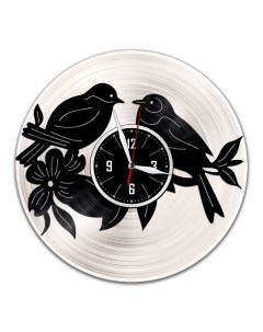 Часы из виниловой пластинки c VinylLab Птички с серебряной подложкой (c) vinyllab