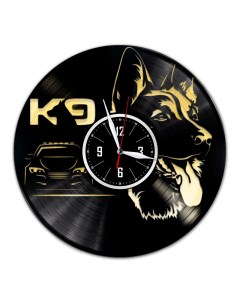 Часы из виниловой пластинки c VinylLab К 9 с золотой подложкой (c) vinyllab