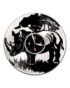 Часы из виниловой пластинки c VinylLab Носорог с серебряной подложкой (c) vinyllab