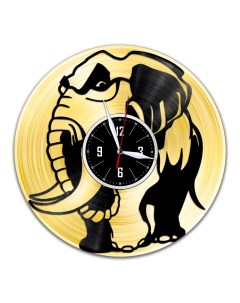 Часы из виниловой пластинки c VinylLab Слон с золотой подложкой (c) vinyllab