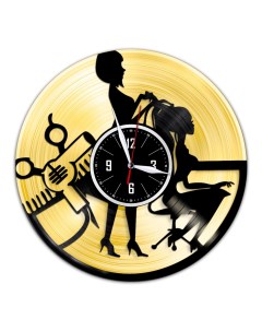Часы из виниловой пластинки c VinylLab Парикмахер с золотой подложкой (c) vinyllab