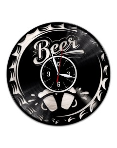 Часы из виниловой пластинки c VinylLab Пиво с серебряной подложкой (c) vinyllab