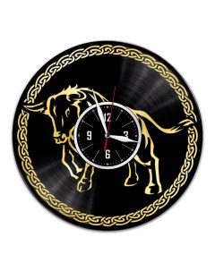 Часы из виниловой пластинки c VinylLab Бык с золотой подложкой (c) vinyllab