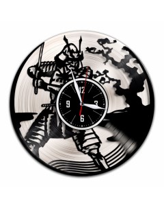 Часы из виниловой пластинки c VinylLab Самурай с серебряной подложкой (c) vinyllab