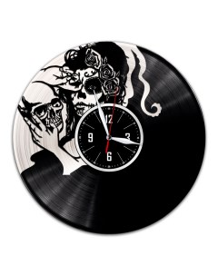 Часы из виниловой пластинки c VinylLab Череп и девушка с серебряной подложкой (c) vinyllab