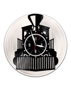 Часы из виниловой пластинки c VinylLab Поезд с серебряной подложкой (c) vinyllab