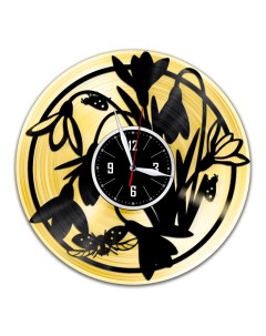 Часы из виниловой пластинки c VinylLab Цветы с золотой подложкой (c) vinyllab