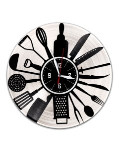 Часы из виниловой пластинки c VinylLab Кухонные приборы с серебряной подложкой (c) vinyllab