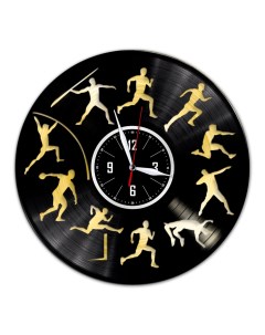 Часы из виниловой пластинки c VinylLab Легкая атлетика с золотой подложкой (c) vinyllab