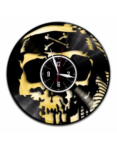 Часы из виниловой пластинки c VinylLab Пиратский Череп с золотой подложкой (c) vinyllab