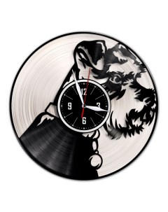 Часы из виниловой пластинки c VinylLab Терьер с серебряной подложкой (c) vinyllab