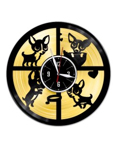 Часы из виниловой пластинки c VinylLab Чихуахуа 1 с золотой подложкой (c) vinyllab