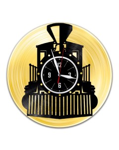 Часы из виниловой пластинки c VinylLab Поезд с золотой подложкой (c) vinyllab