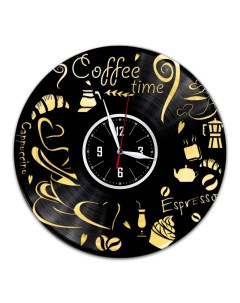 Часы из виниловой пластинки c VinylLab Coffe Time с золотой подложкой (c) vinyllab