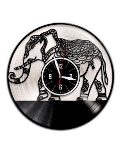 Часы из виниловой пластинки c VinylLab Слон с серебряной подложкой (c) vinyllab