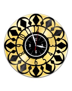 Часы c VinylLab Цифры из виниловой пластинки с золотой подложкой (c) vinyllab