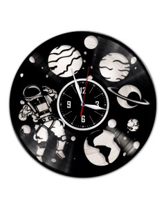 Часы из виниловой пластинки c VinylLab Космос с серебряной подложкой (c) vinyllab