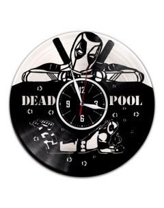Часы из виниловой пластинки c VinylLab Дедпул с серебряной подложкой (c) vinyllab