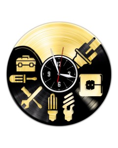 Часы из виниловой пластинки c VinylLab Электрик с золотой подложкой (c) vinyllab