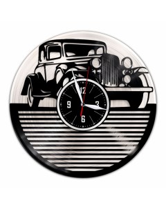 Часы из виниловой пластинки c VinylLab Ретро автомобиль с серебряной подложкой (c) vinyllab