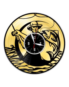 Часы из виниловой пластинки c VinylLab Рыболов с золотой подложкой (c) vinyllab