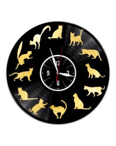 Часы из виниловой пластинки c VinylLab Кошки с золотой подложкой (c) vinyllab