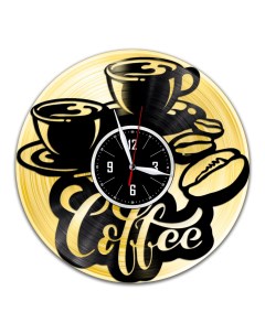 Часы из виниловой пластинки c VinylLab Coffee с золотой подложкой (c) vinyllab