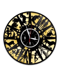 Часы из виниловой пластинки c VinylLab Знаки зодиака с золотой подложкой (c) vinyllab