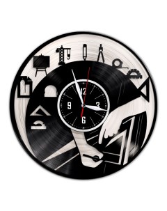 Часы из виниловой пластинки c VinylLab Архитектор с серебряной подложкой (c) vinyllab