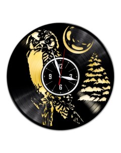 Часы из виниловой пластинки c VinylLab Сова 3 с золотой подложкой (c) vinyllab