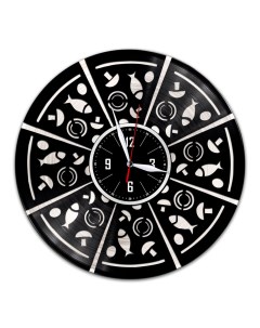 Часы из виниловой пластинки c VinylLab Пицца с серебряной подложкой (c) vinyllab